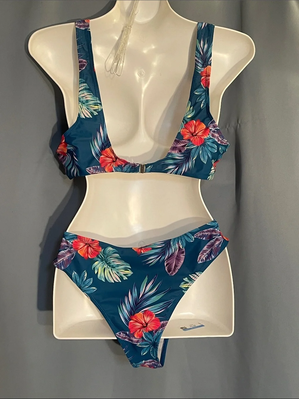 Floral Tie-Front Teal Bikini Set - Women